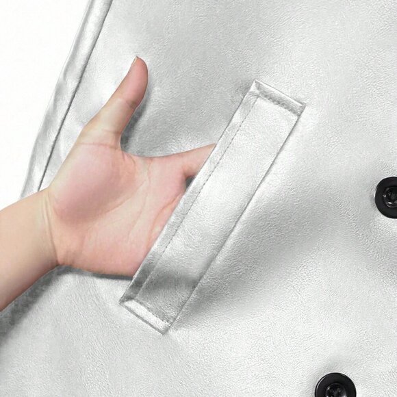 Silver Elegant Women's Long Sleeve Double-Breasted Trench Coat - Picture 10 of 11